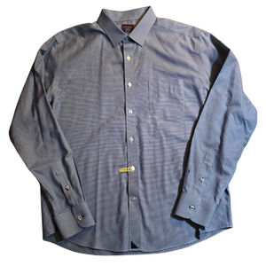 Untuckit Men’s Button Down Cotton Houndstooth Blue Shirt, Size XL